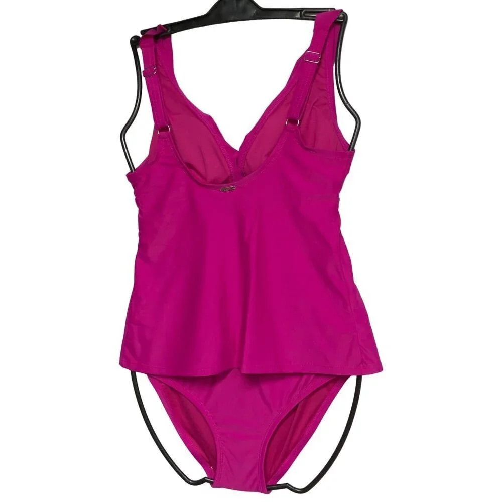 DKNY V NECK $118 Ruffle Women’s Two -Piece Swimsuit Pink SM NEW WITH TAG - Picture 7 of 10